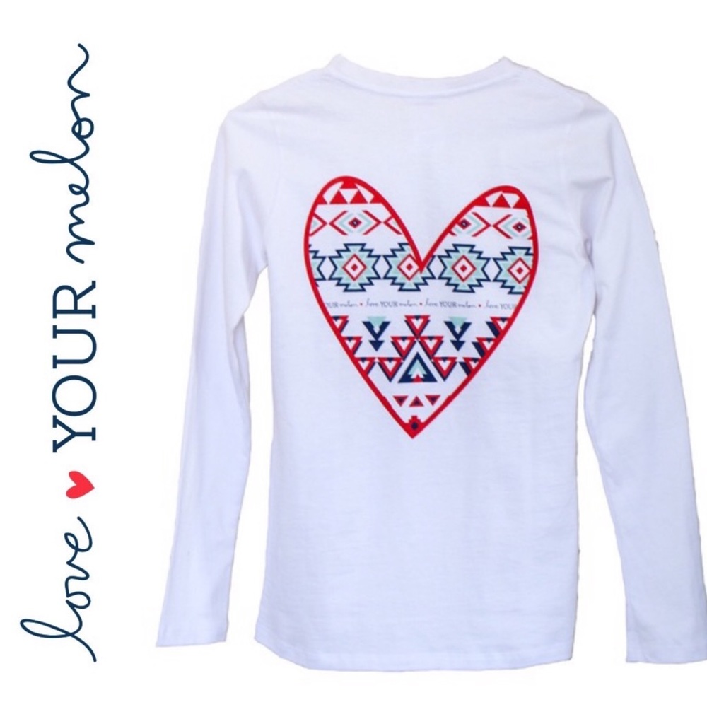 3/$20 Love Your Melon Tri Aztec White Long Sleeve Graphic Tee Shirt. White Small